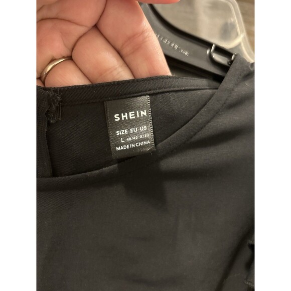 Shein Black Crewneck Ruffle Sleeve Tiered Ruffle Maxi Dress Women's 10/12 Modest - Picture 3 of 6